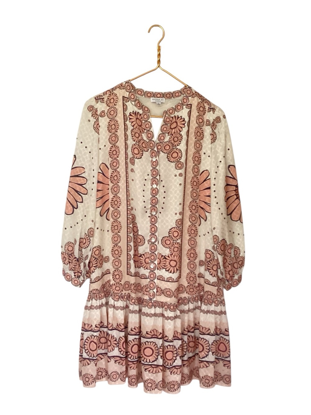 Current Air Pink Daisy Print Long Sleeve Boho Dress M